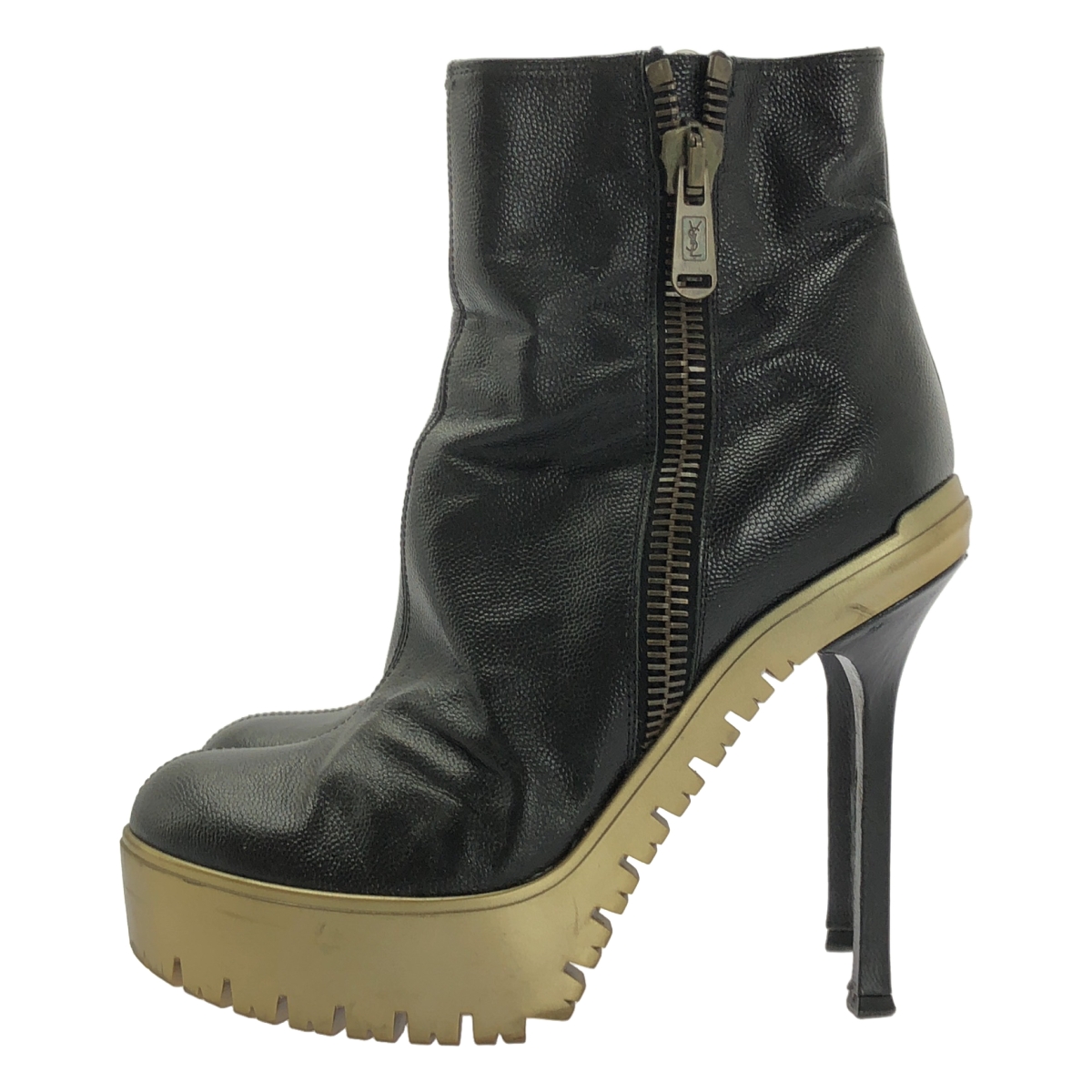 YVES SAINT LAURENT rive gauche / イヴサンローランリヴゴーシュ レザー サイドジップ ヒール ショートブーツ