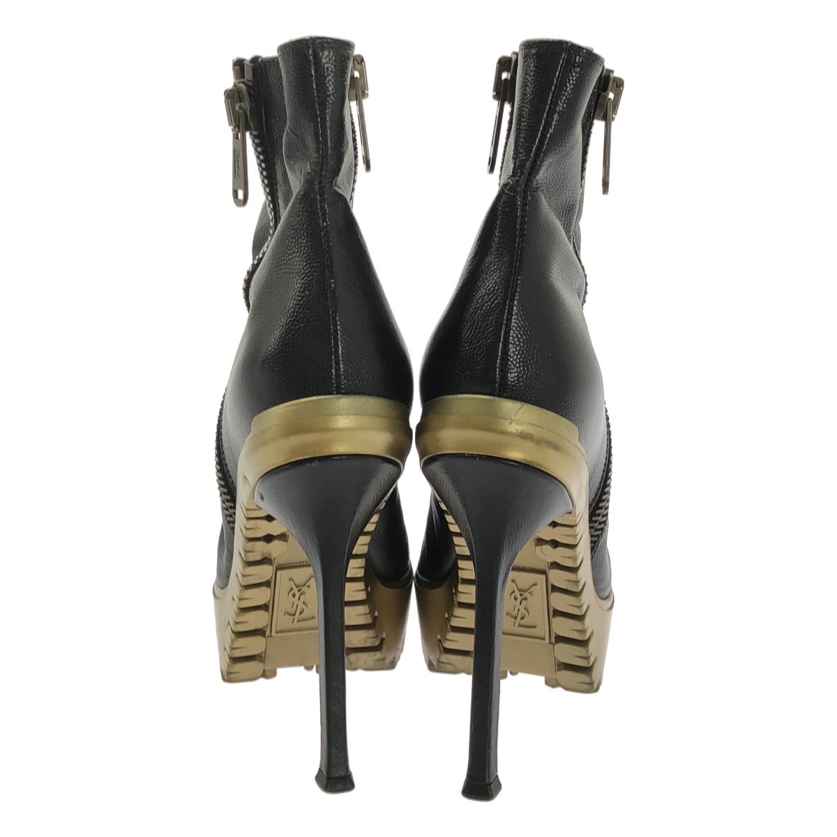 YVES SAINT LAURENT rive gauche / イヴサンローランリヴゴーシュ レザー サイドジップ ヒール ショートブーツ