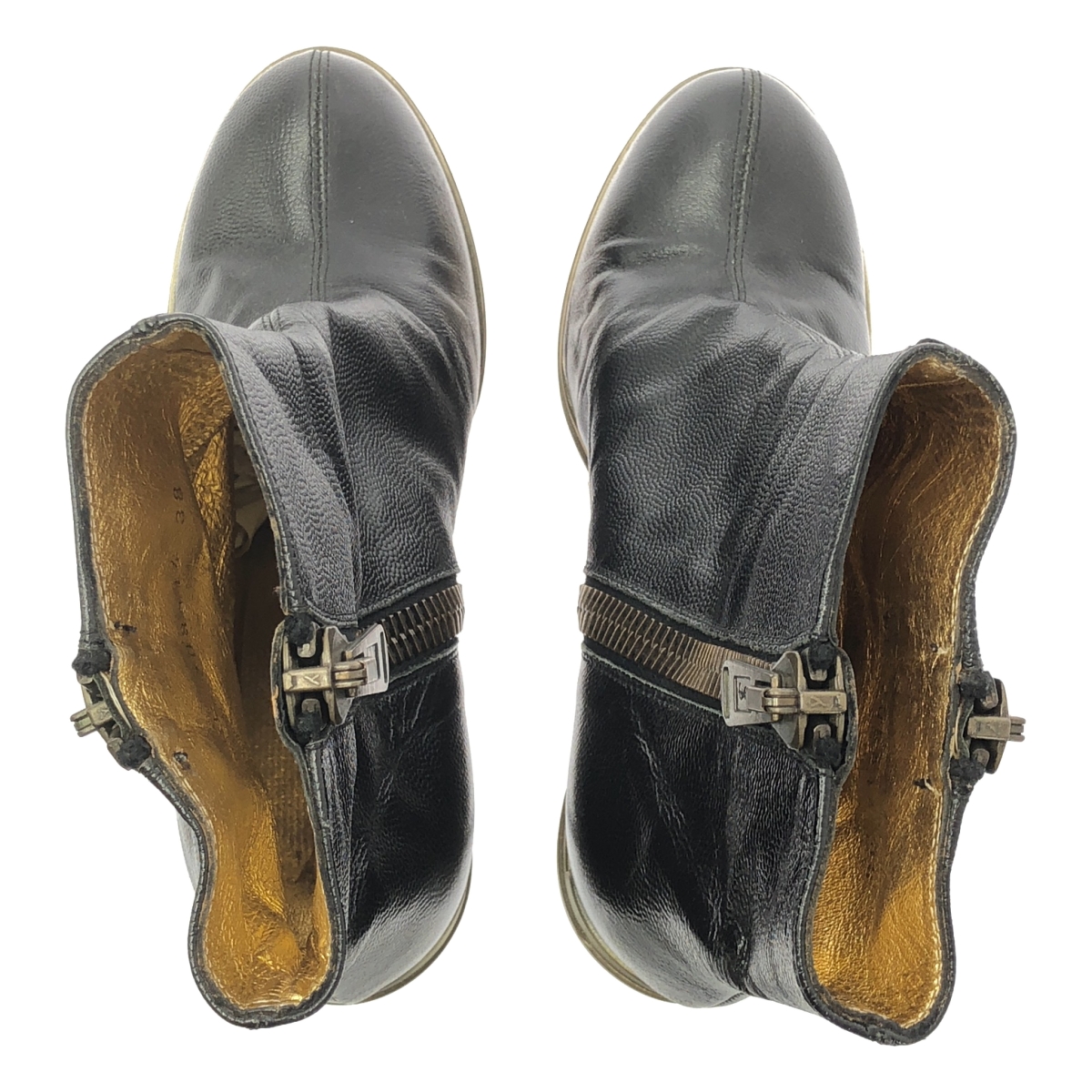 YVES SAINT LAURENT rive gauche / イヴサンローランリヴゴーシュ レザー サイドジップ ヒール ショートブーツ