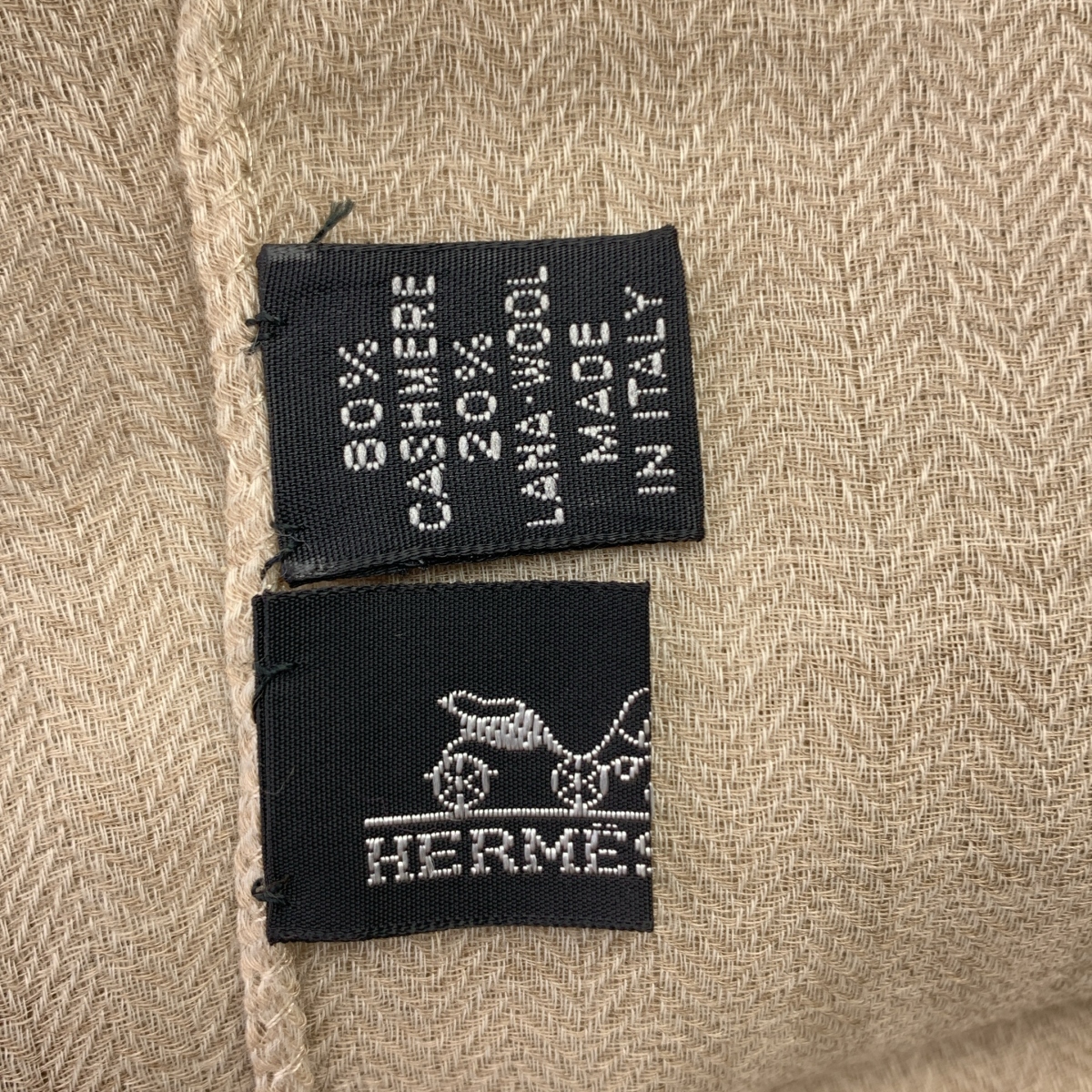 HERMES / エルメス カシミヤ フリンジ ヘリンボーン 大判 ストール マフラー / ユニセックス