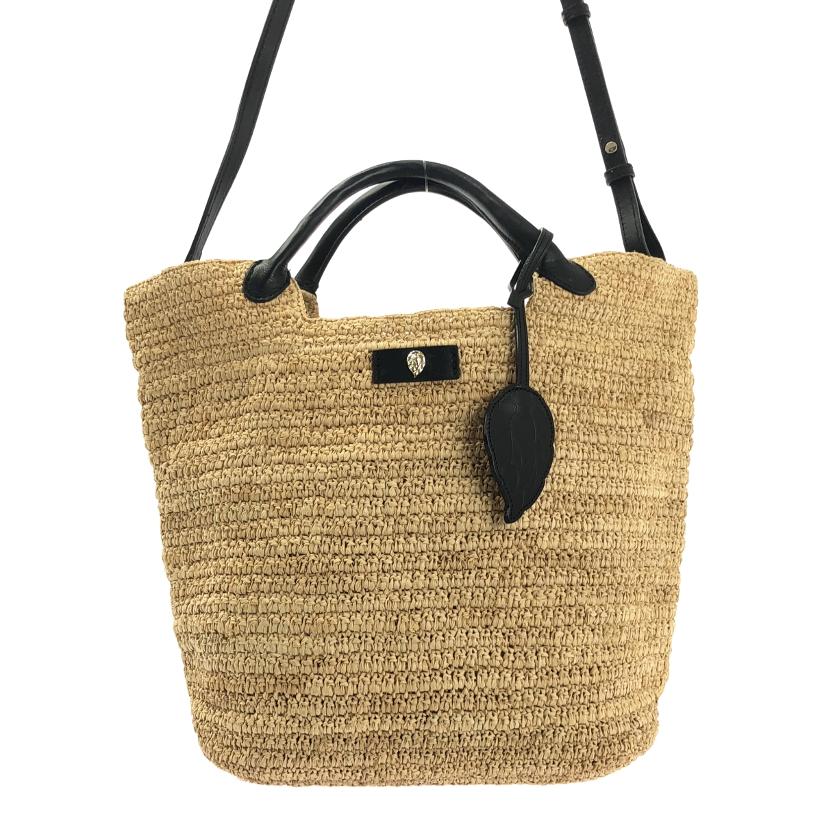 Helen Kaminski / ヘレンカミンスキー 2way ショルダー付き レザー 切替 リーフチャーム カゴ ハンドバッグ