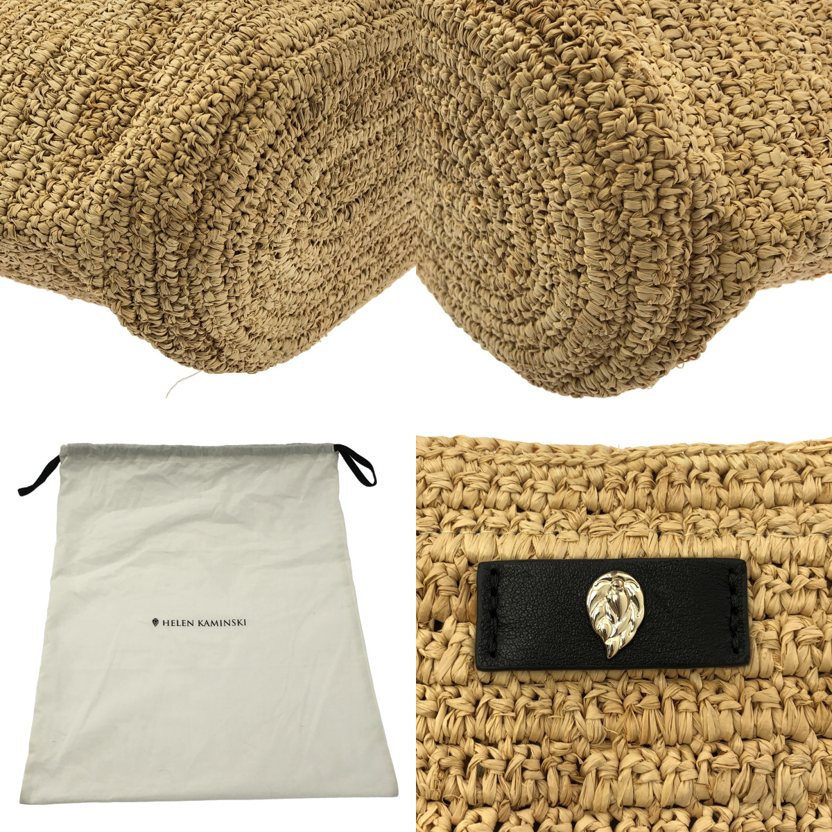 Helen Kaminski / ヘレンカミンスキー 2way ショルダー付き レザー 切替 リーフチャーム カゴ ハンドバッグ