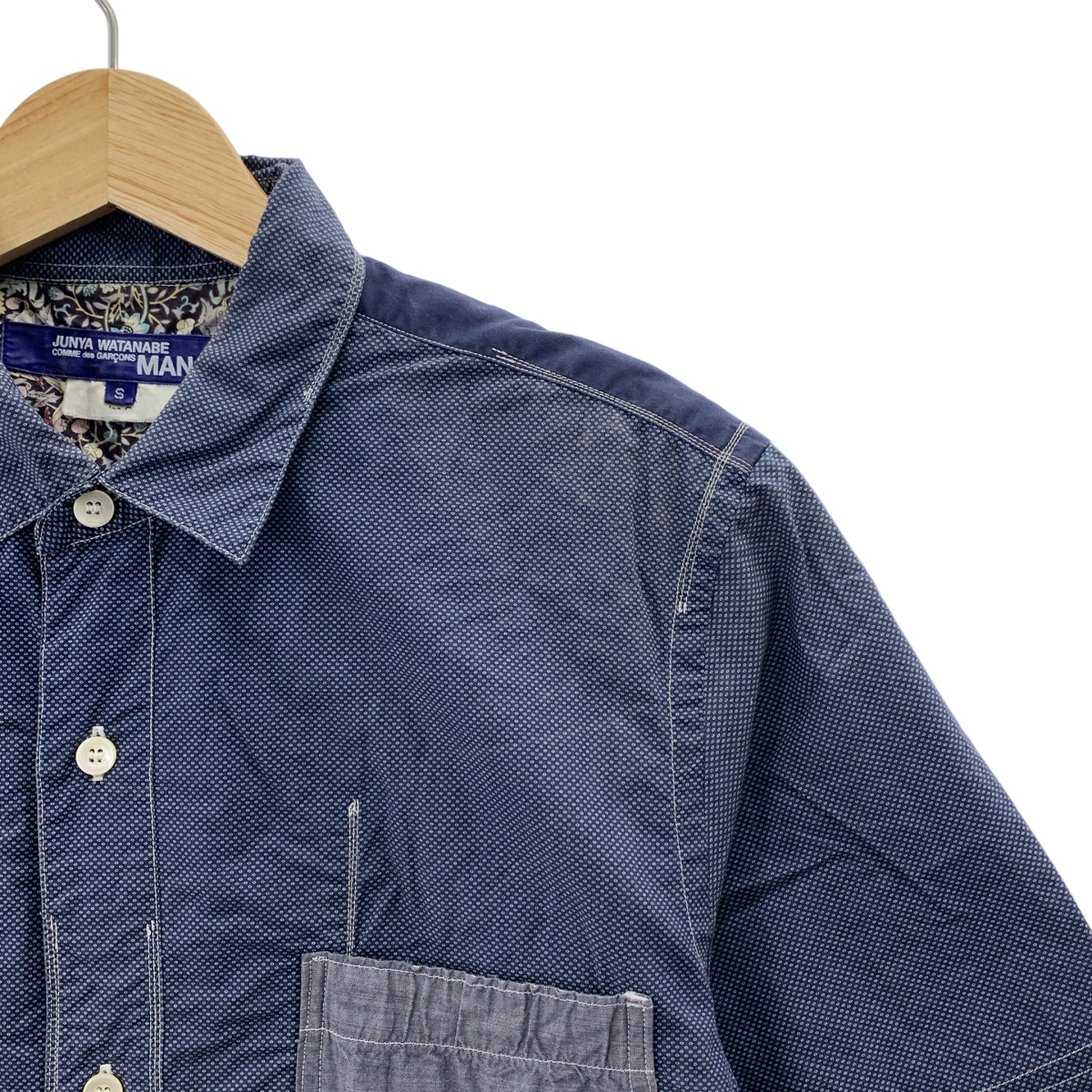 JUNYA WATANABE COMME des GARCONS MAN / ジュンヤワタナベコムデギャルソンマン 異素材切替 小紋柄 コットン シャツ