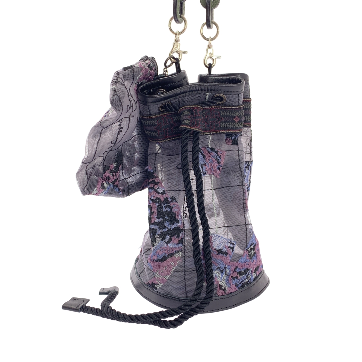 その他 ポーチ付き エンブロイダリー レース 巾着 ショルダーバッグ