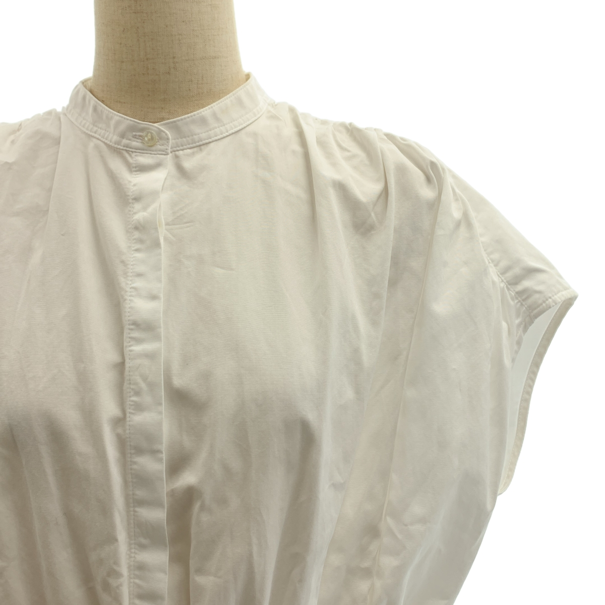 Drawer / ドゥロワー サッカー ギャザー シャツワンピース