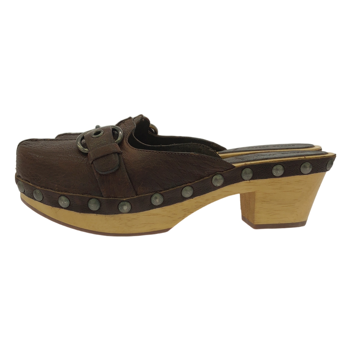 miu miu / ミュウミュウ レザー スタッズ 装飾 ウッドソール サボ サンダル