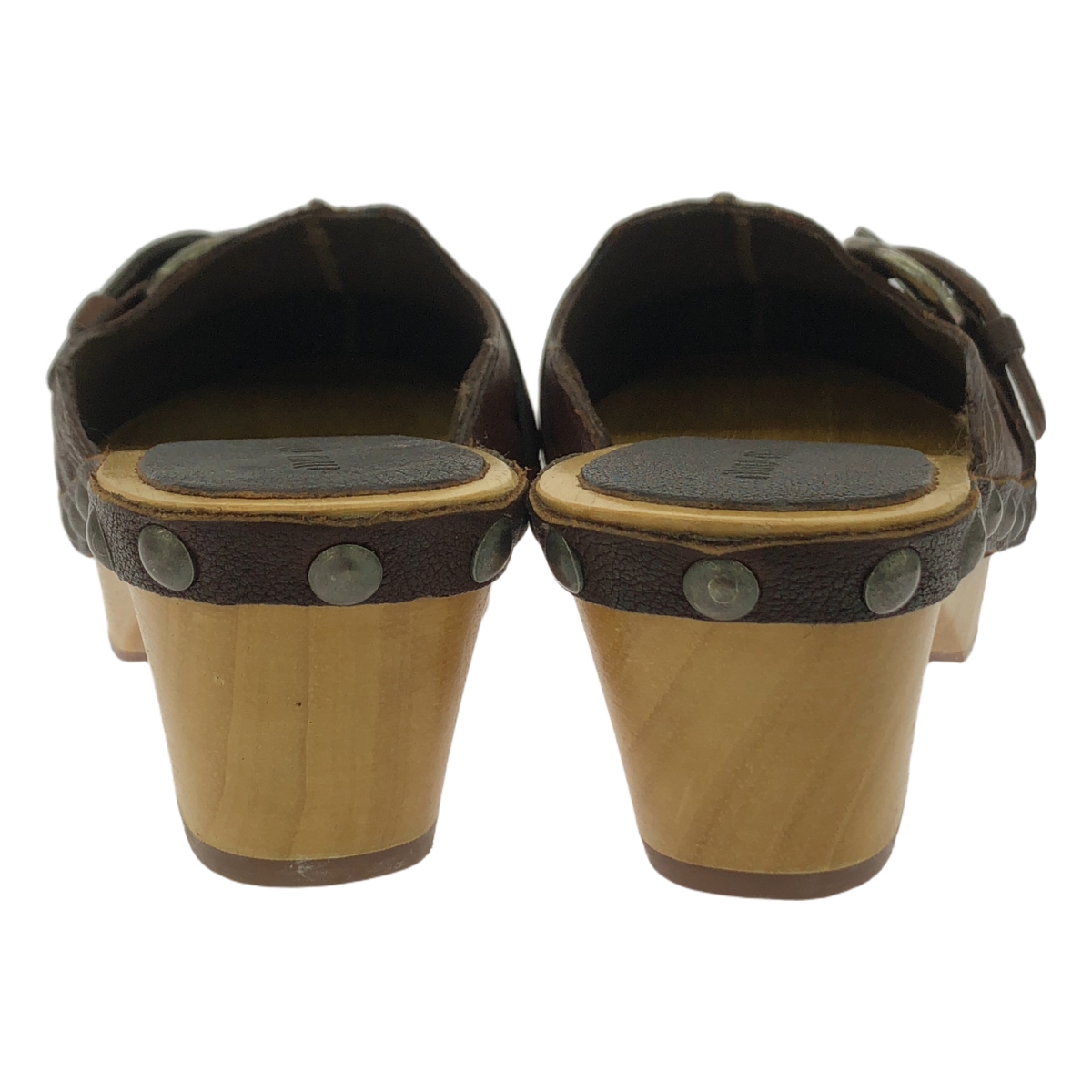 miu miu / ミュウミュウ レザー スタッズ 装飾 ウッドソール サボ サンダル