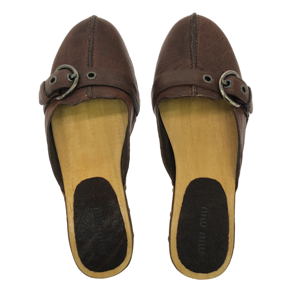 miu miu / ミュウミュウ レザー スタッズ 装飾 ウッドソール サボ サンダル