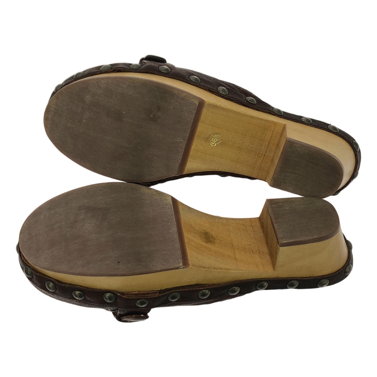 miu miu / ミュウミュウ レザー スタッズ 装飾 ウッドソール サボ サンダル