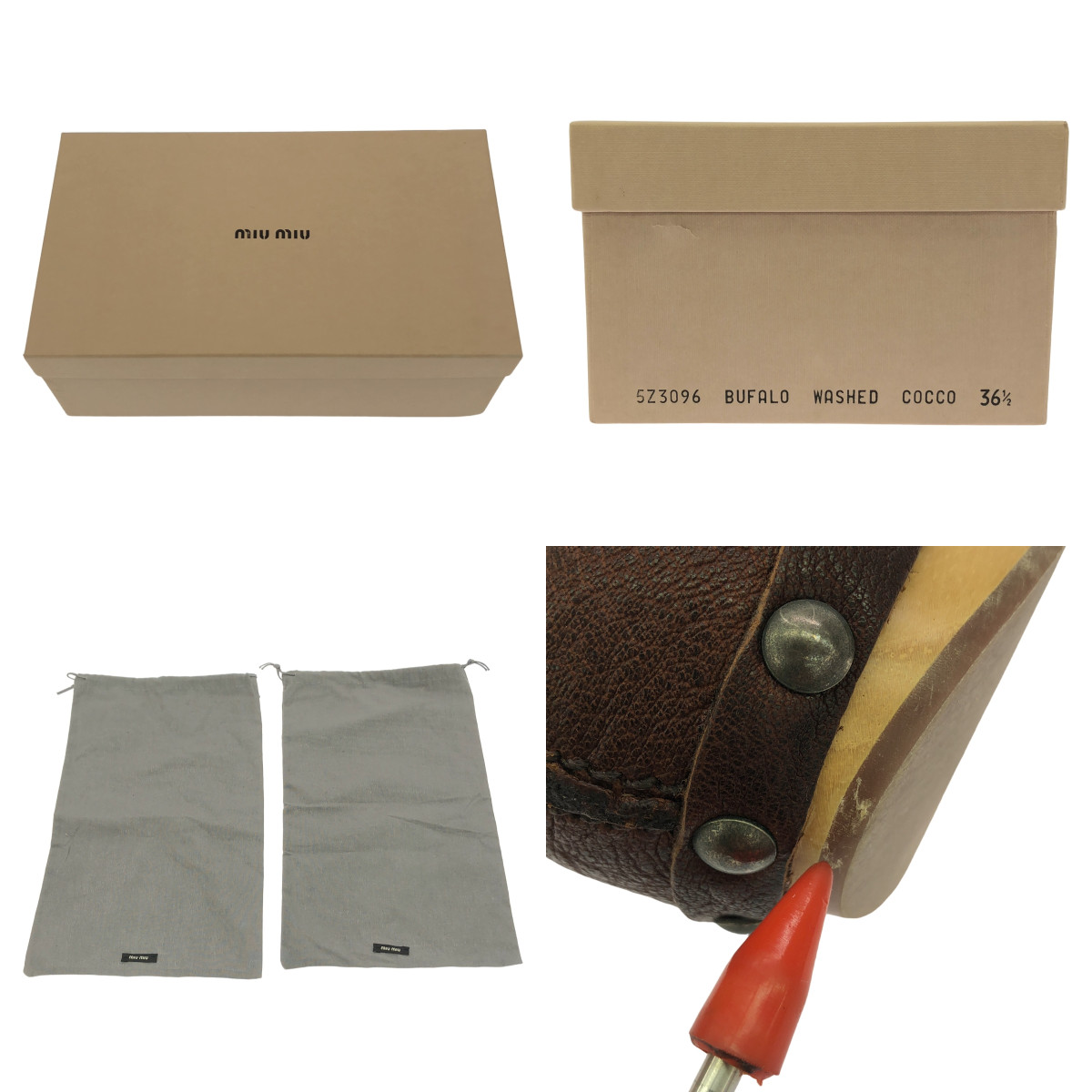 miu miu / ミュウミュウ レザー スタッズ 装飾 ウッドソール サボ サンダル