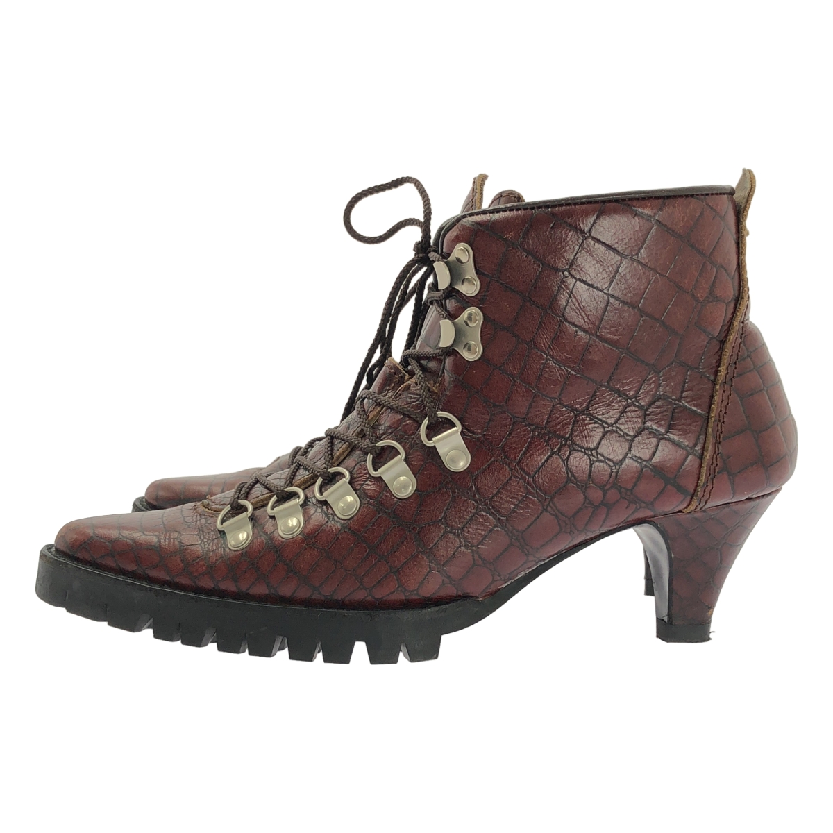 JUNYA WATANABE COMME des GARCONS / ジュンヤワタナベ レザー クロコ型押し レースアップ ショートブーツ ブーティ