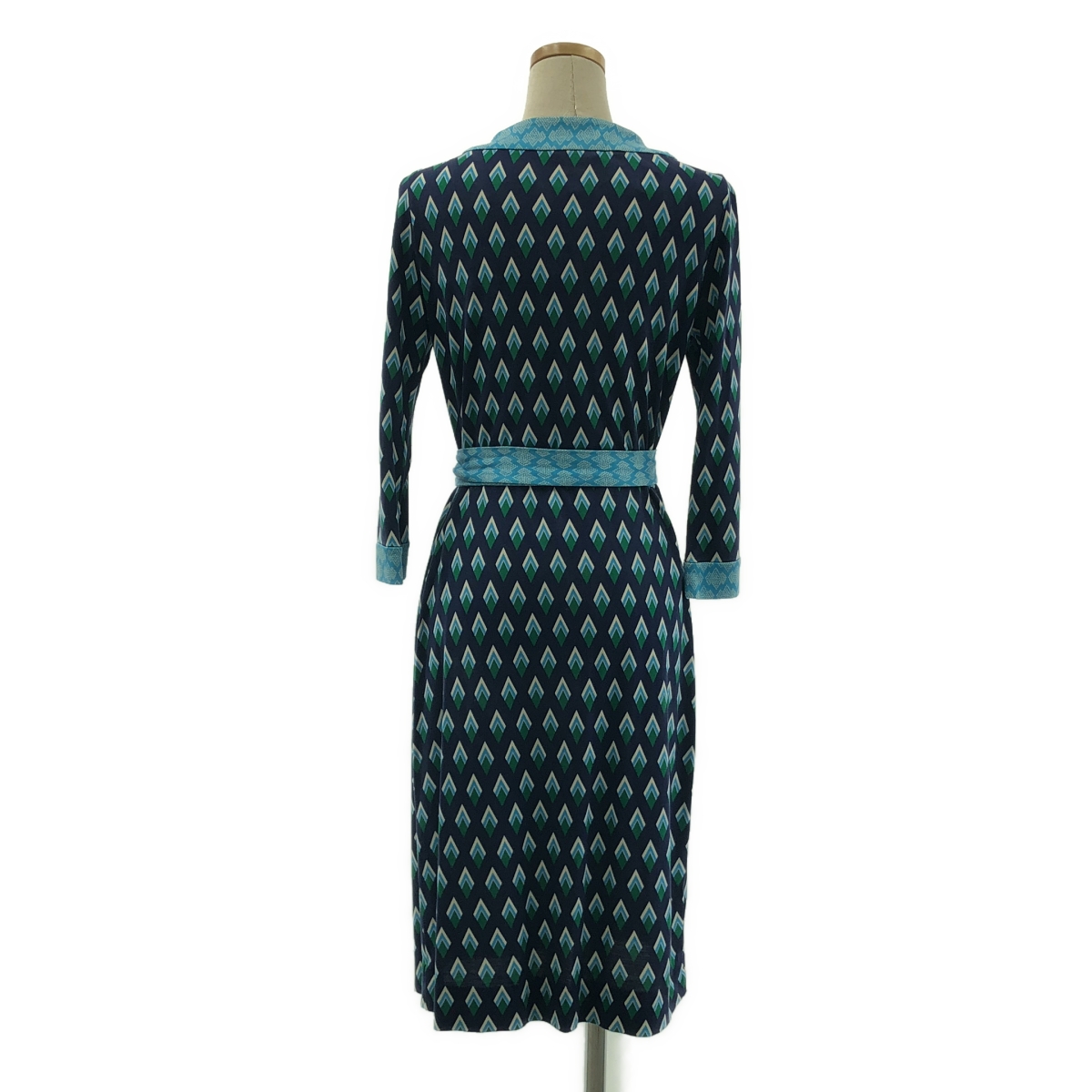 DIANE VON FURSTENBERG / ダイアンフォンファステンバーグ シルク ジオメトリック ハーフスリーブ カシュクールワンピース
