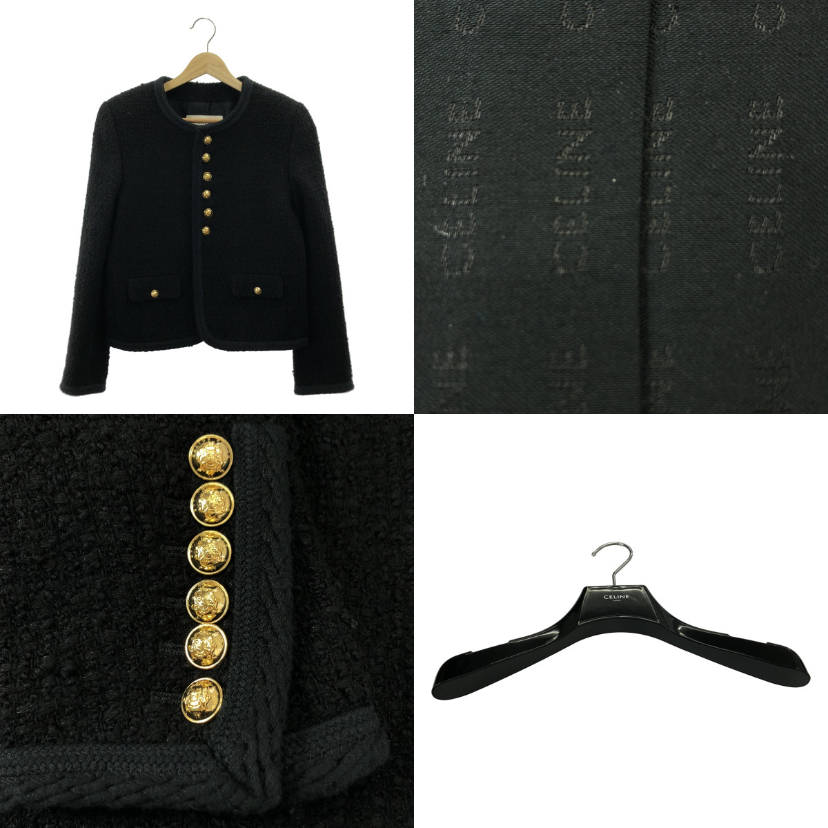 CELINE / セリーヌ chasseur tweed jacket / 金ボタン シャスール ツイード ジャケット / ロゴ総裏地