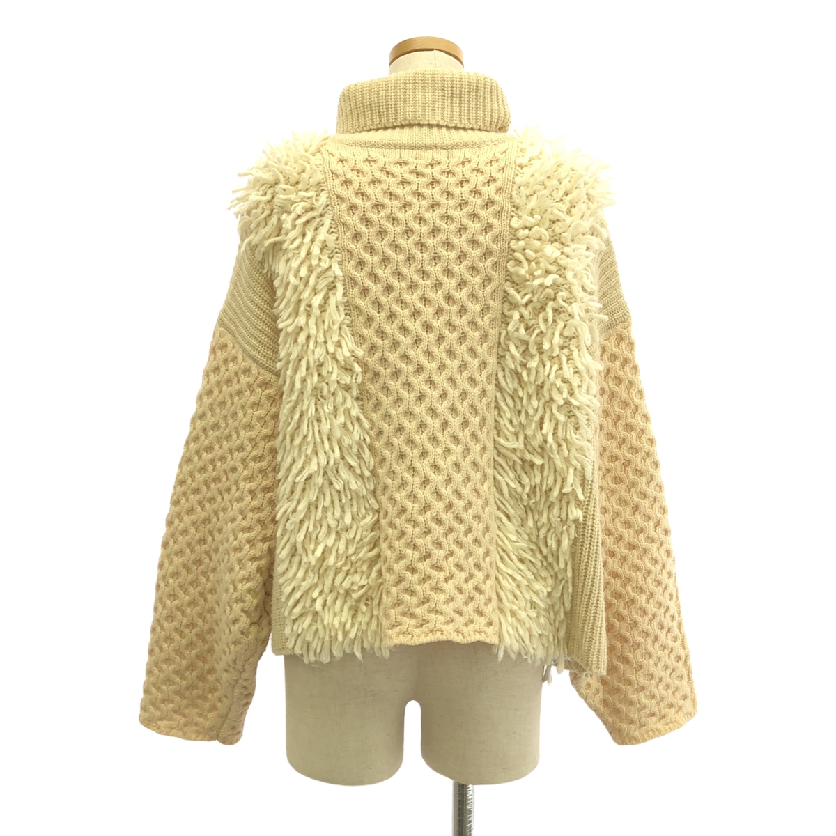 LEINWANDE / ラインヴァンド ウール フリンジ パッチワーク ハンドニットセーター