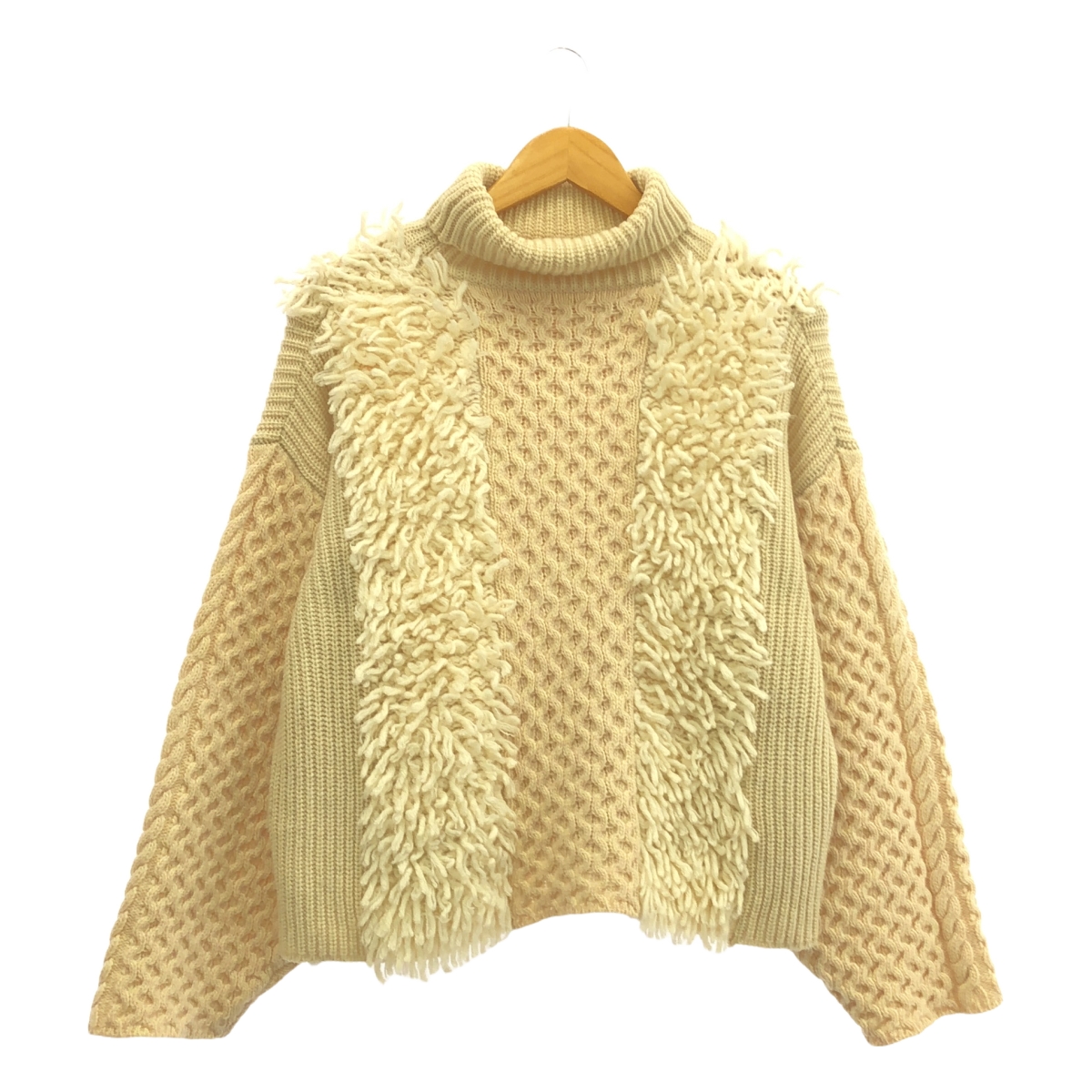 LEINWANDE / ラインヴァンド ウール フリンジ パッチワーク ハンドニットセーター