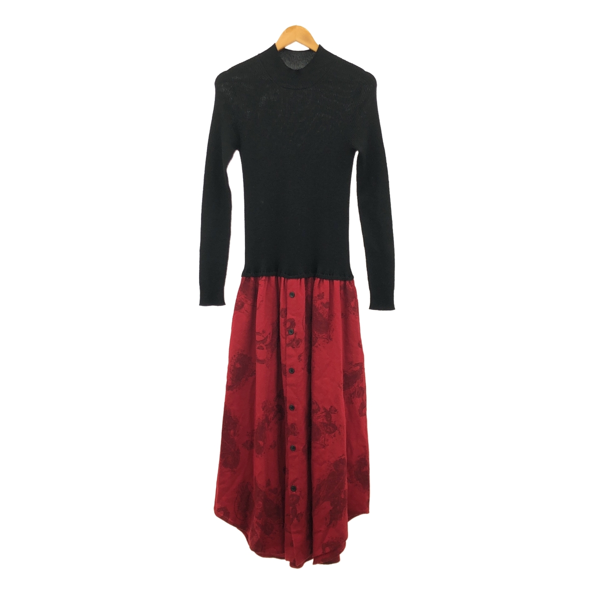 Y's / ワイズヨウジヤマモト リブニット ドッキング プリント ワンピース