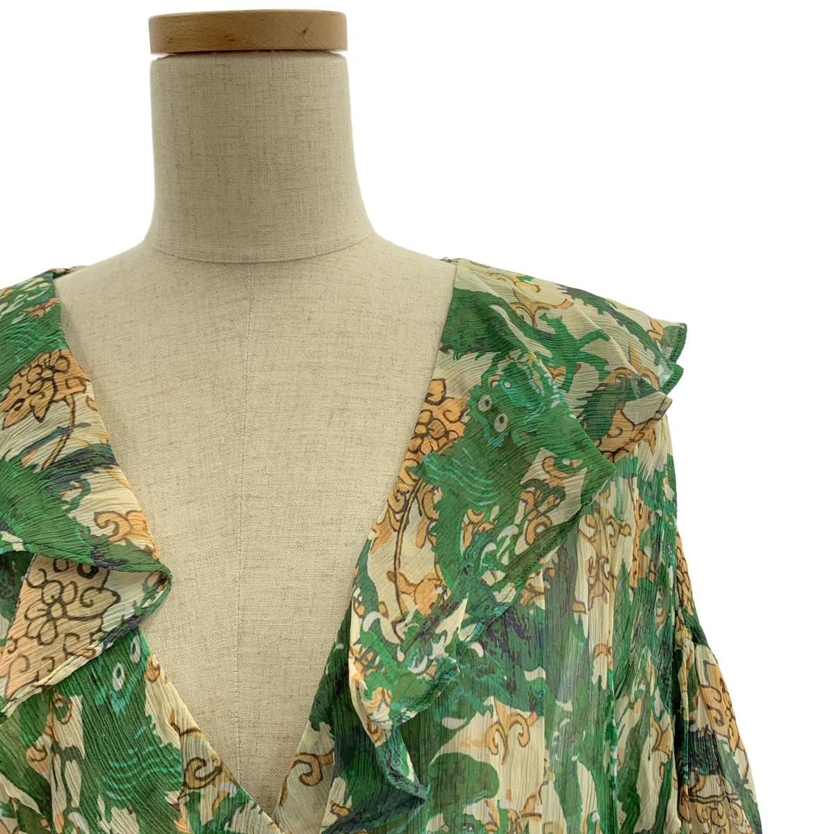 VIVIENNE TAM / ヴィヴィアンタム レーヨン 総柄 ワッシャー フリル ドレス ワンピース / キャミソールインナー付き