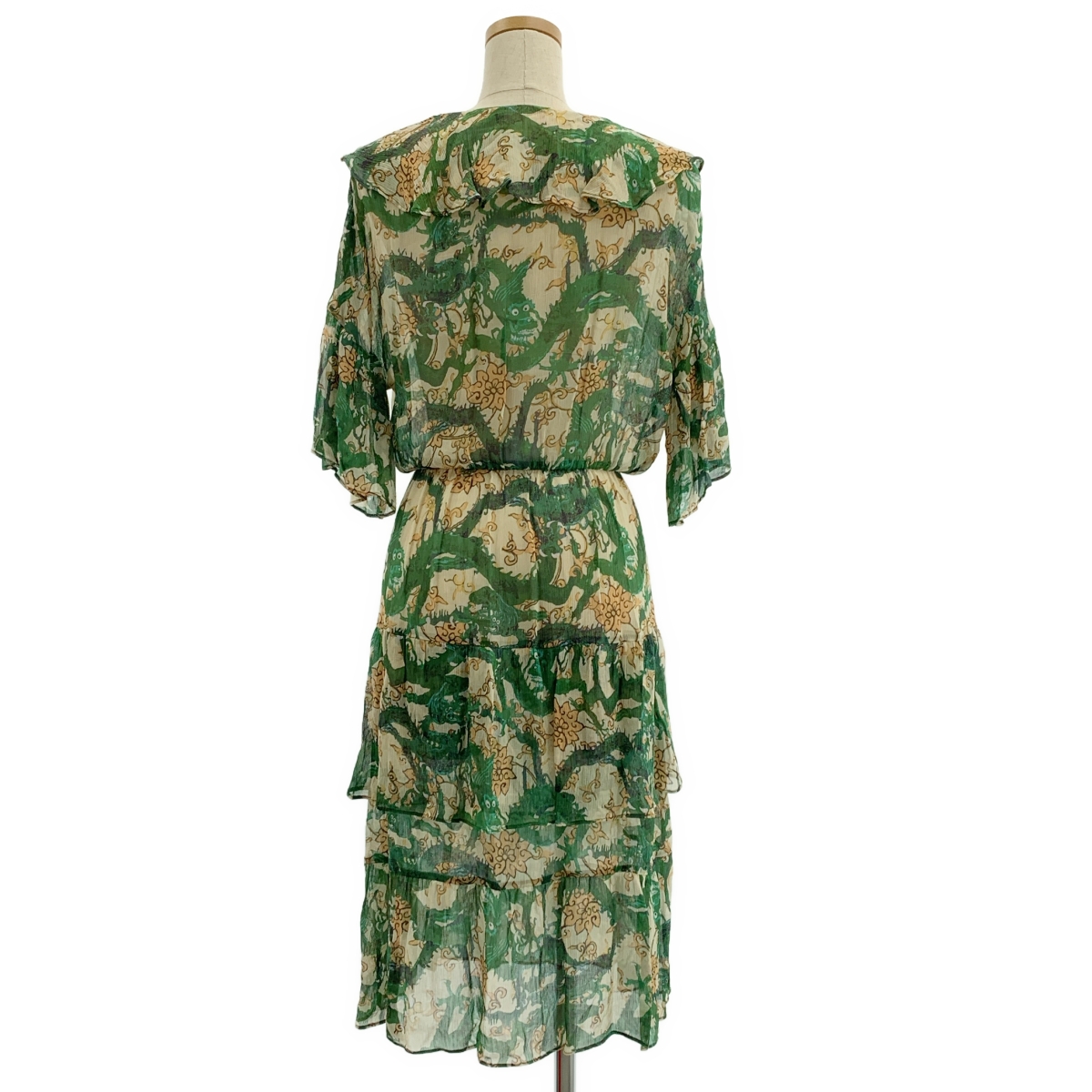 VIVIENNE TAM / ヴィヴィアンタム レーヨン 総柄 ワッシャー フリル ドレス ワンピース / キャミソールインナー付き