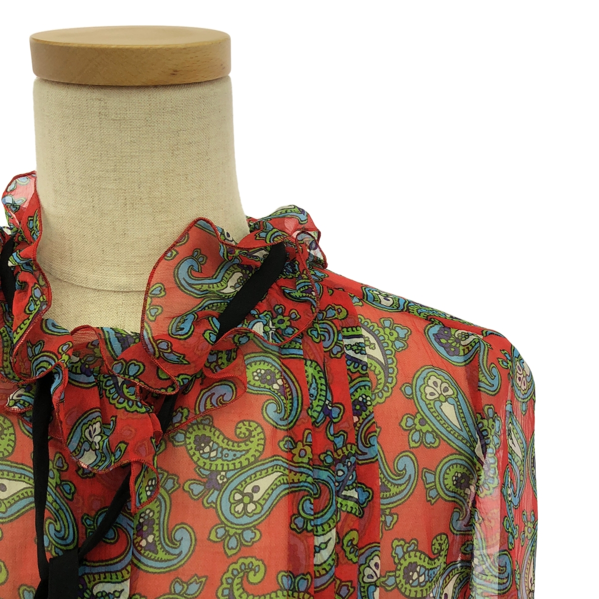 miu miu / ミュウミュウ 総柄 フリルカラー ピンタック シアー シャツ ブラウス