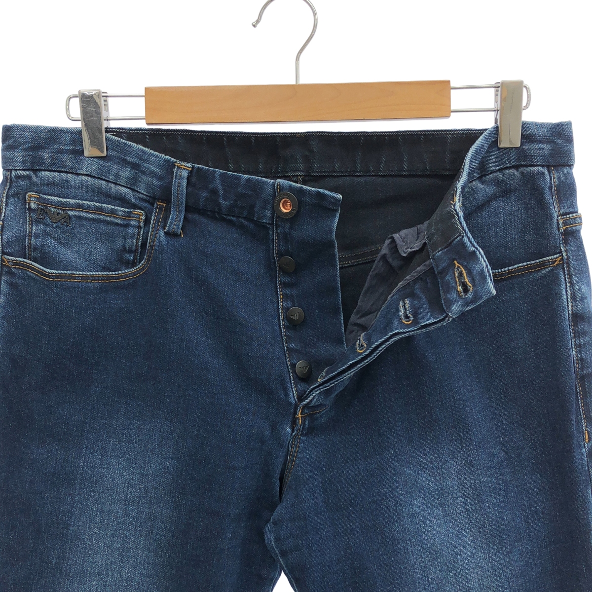 EMPORIO ARMANI / エンポリオアルマーニ J11 SKINNY FIT 5ポケット / レザーロゴ パッチストレッチ デニムパンツ