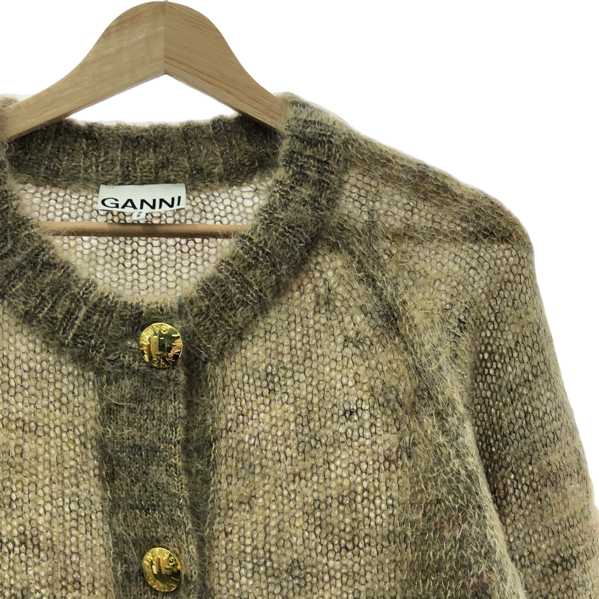 Ganni / ガニー Brushed Mohair Cardigan / モヘヤ ウール ロゴ 金ボタン ニット カーディガン
