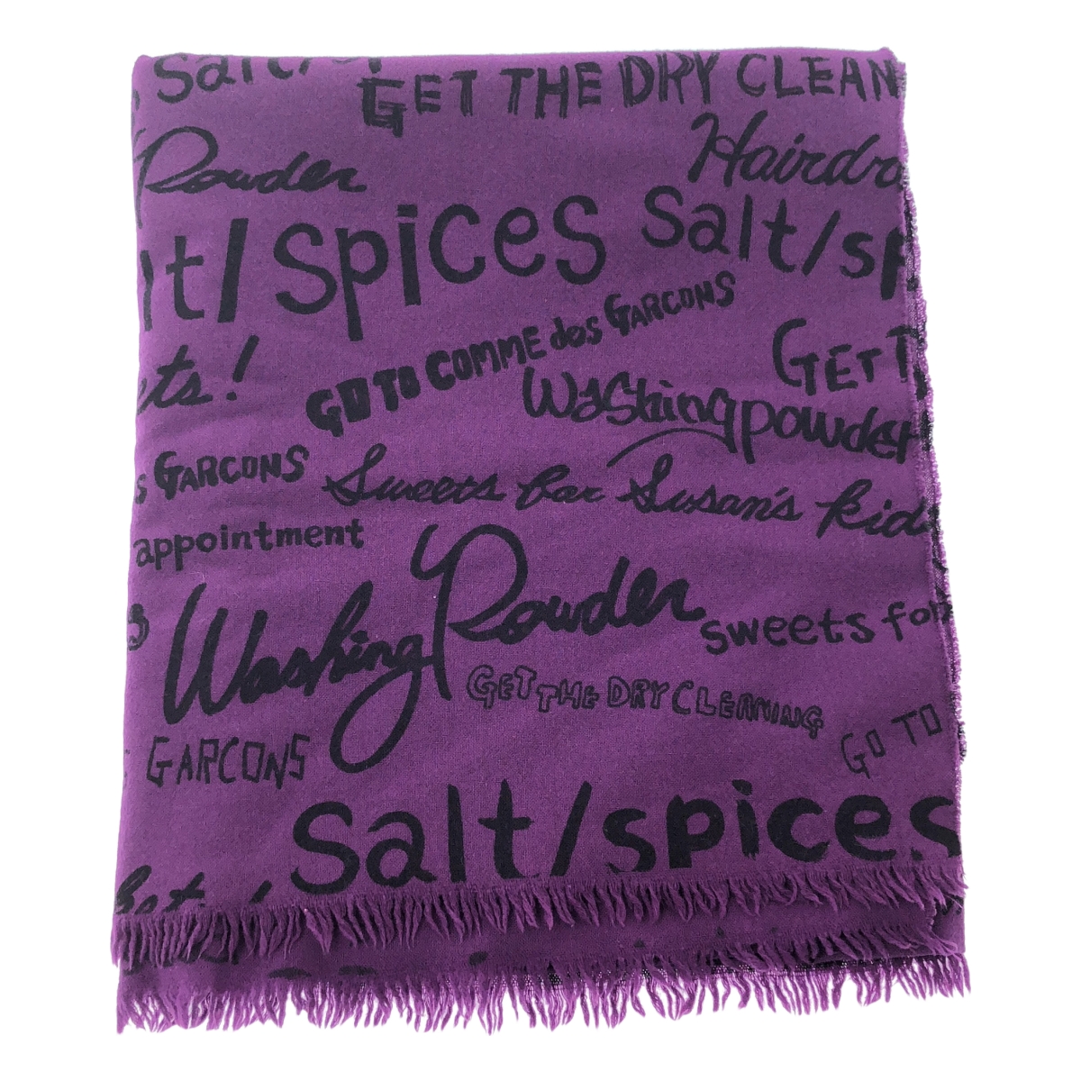 COMME des GARCONS COMME des GARCONS / コムコム 英字プリント 大判 ウール フリンジストール