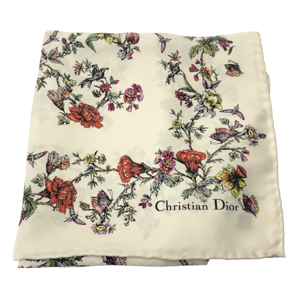 Christian Dior / クリスチャンディオール シルク フラワー バタフライ 総柄 スカーフ
