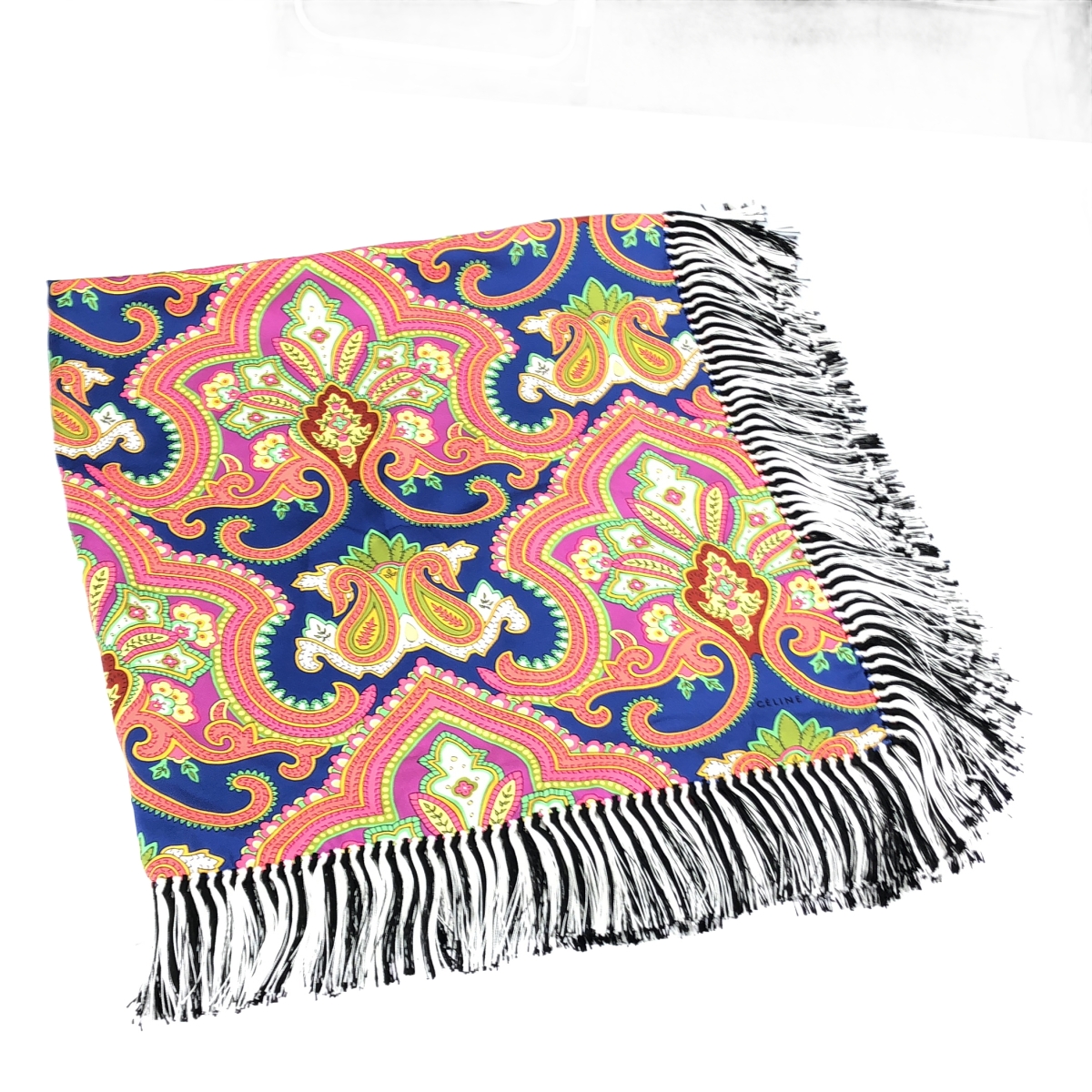 CELINE / セリーヌ シルク ペイズリー柄 フリンジ 大判ストール