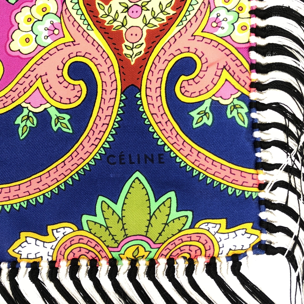 CELINE / セリーヌ シルク ペイズリー柄 フリンジ 大判ストール