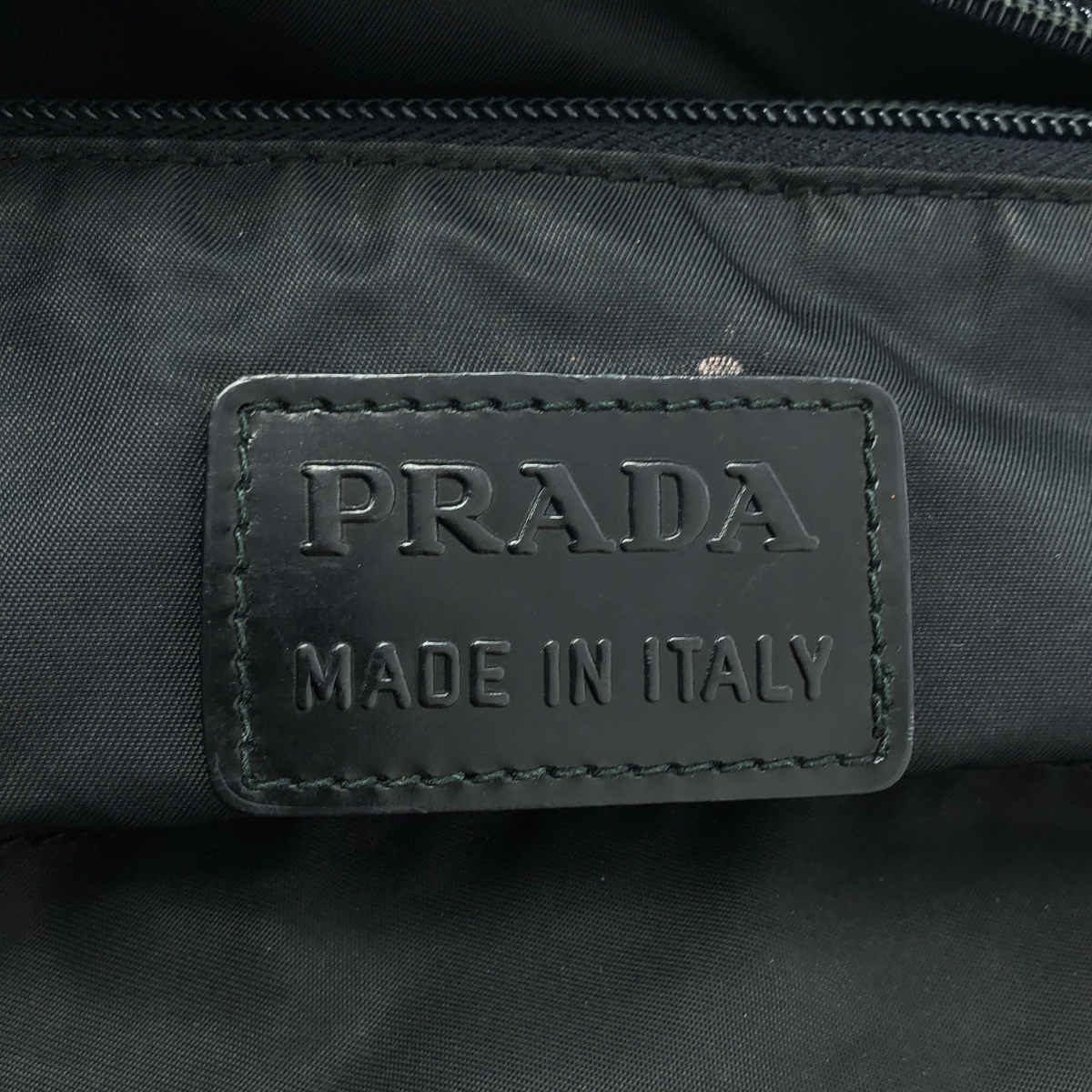 PRADA / プラダ ナイロン クロコ 型押し 切替 プレートロゴ ロングハンドル トートバッグ