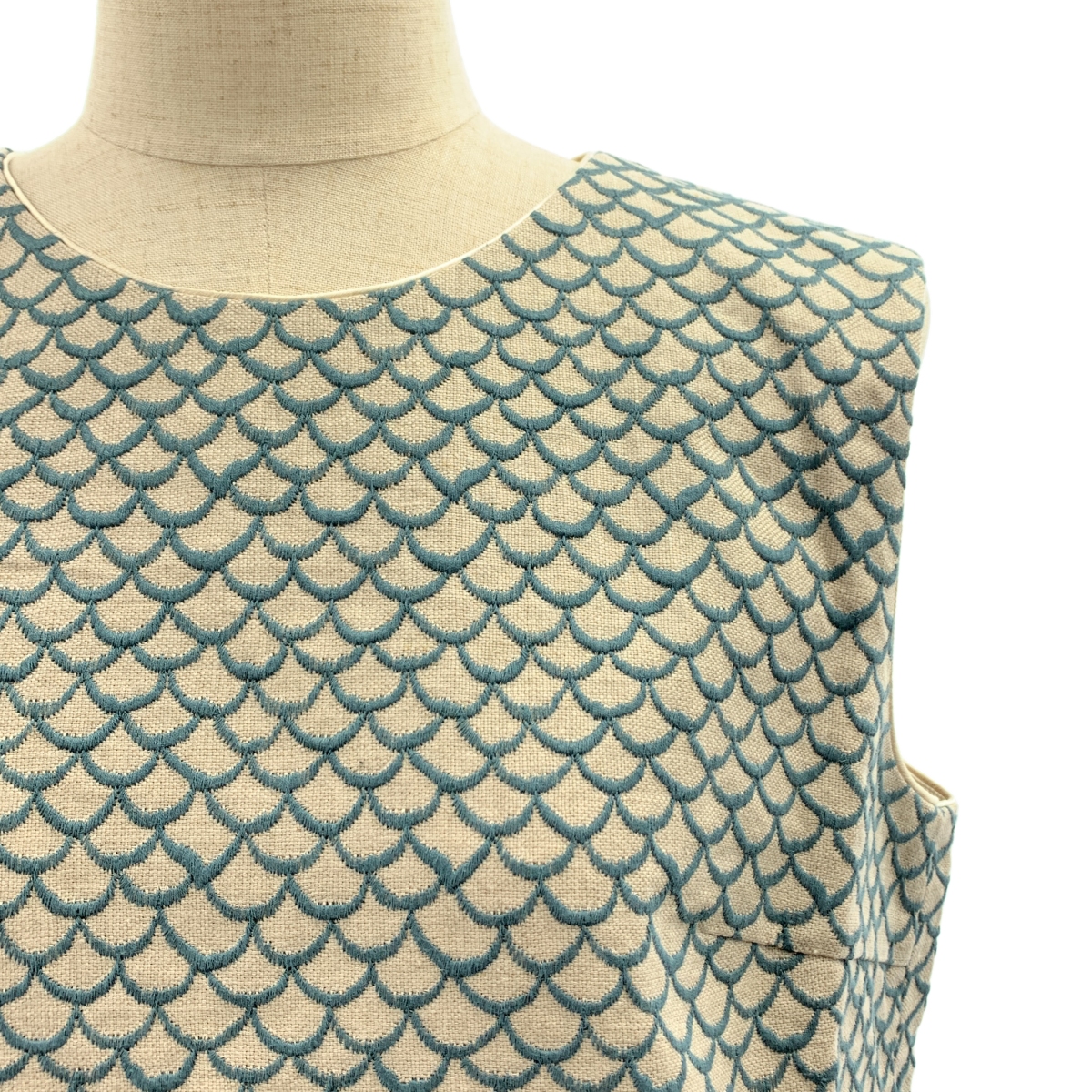 mina perhonen / ミナペルホネン mermaid リネン 総柄 刺しゅう ノースリーブワンピース