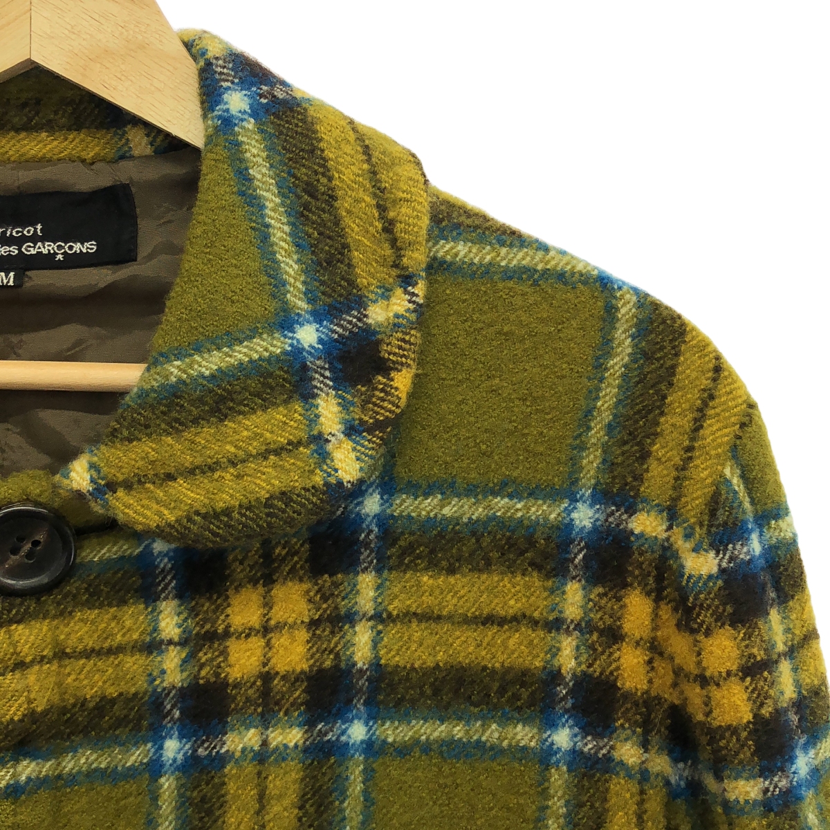 tricot COMME des GARCONS / トリココムデギャルソン ウール 縮絨 タータンチェック 丸襟 シングル コート / 総裏地