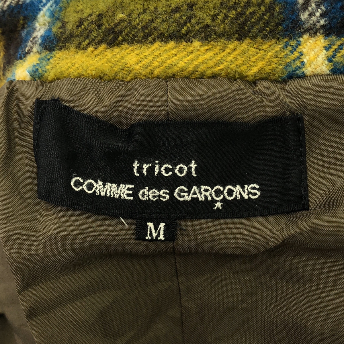 tricot COMME des GARCONS / トリココムデギャルソン ウール 縮絨 タータンチェック 丸襟 シングル コート / 総裏地