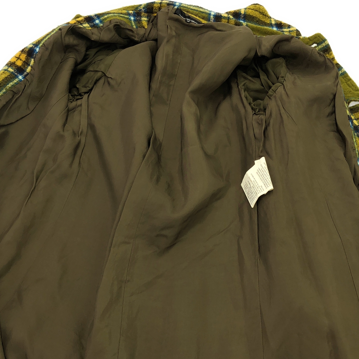 tricot COMME des GARCONS / トリココムデギャルソン ウール 縮絨 タータンチェック 丸襟 シングル コート / 総裏地