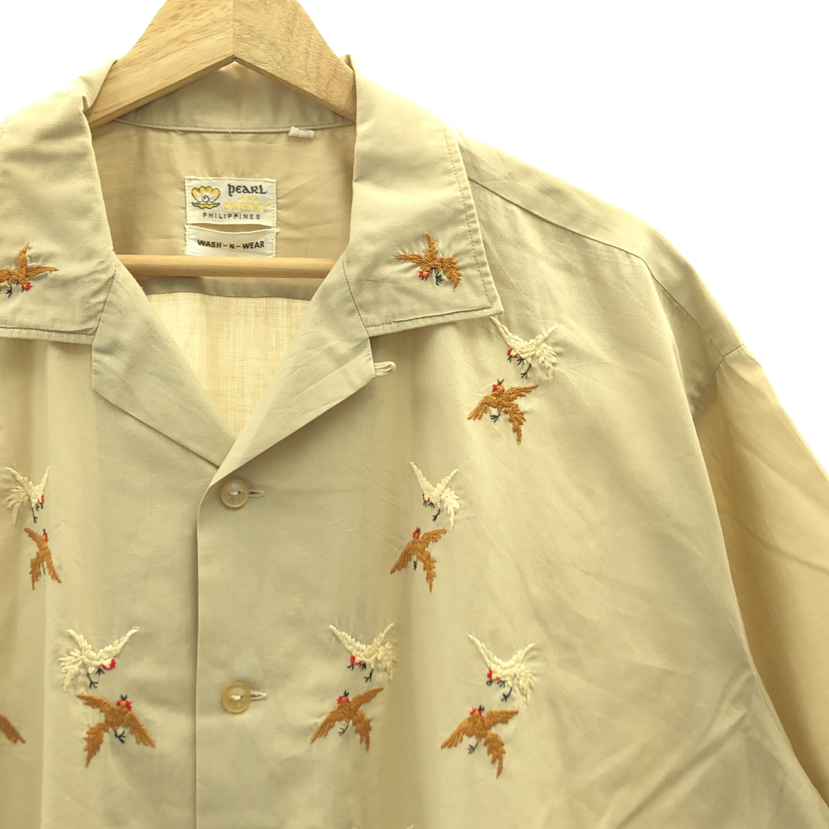 VINTAGE / ヴィンテージ古着 Pearl of the Orient / バード エンブロイダリー オープンカラーシャツ