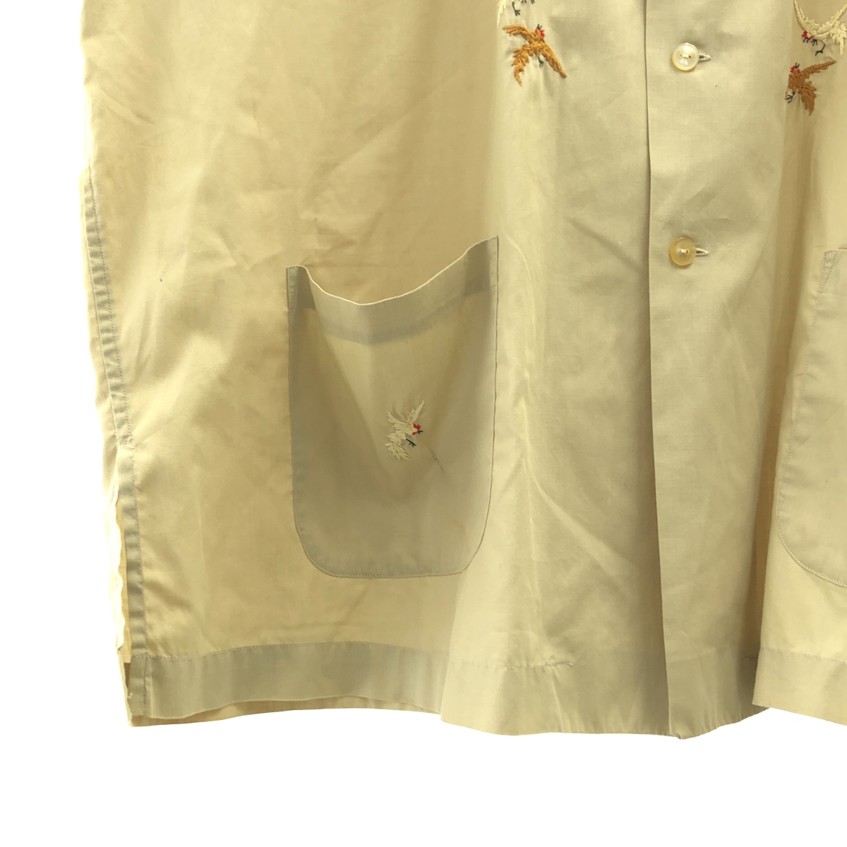 VINTAGE / ヴィンテージ古着 Pearl of the Orient / バード エンブロイダリー オープンカラーシャツ