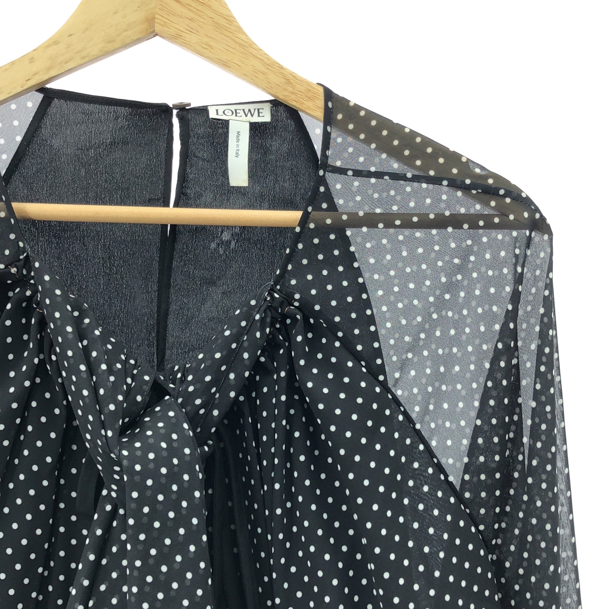 LOEWE / ロエベ シルク混 ドット シフォン ギャザー プルオーバー ブラウス