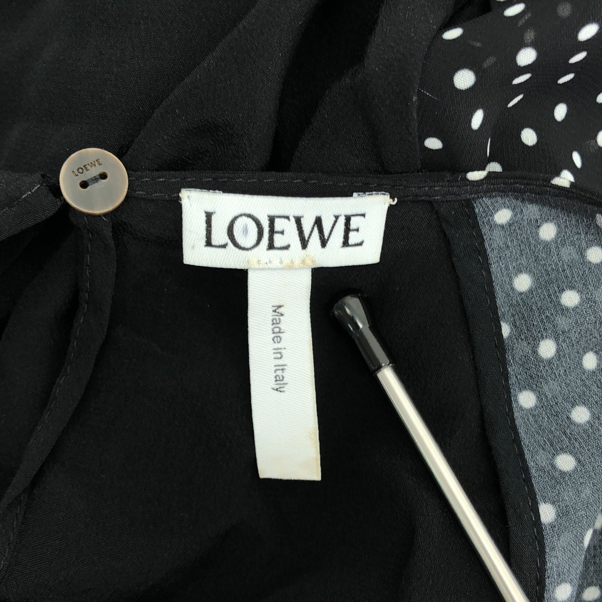 LOEWE / ロエベ シルク混 ドット シフォン ギャザー プルオーバー ブラウス