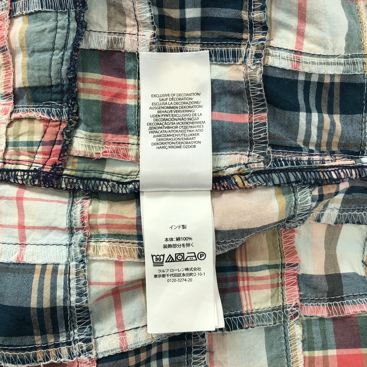 POLO RALPH LAUREN / ポロラルフローレン チェック パッチワーク コットン プルオーバーワンピース