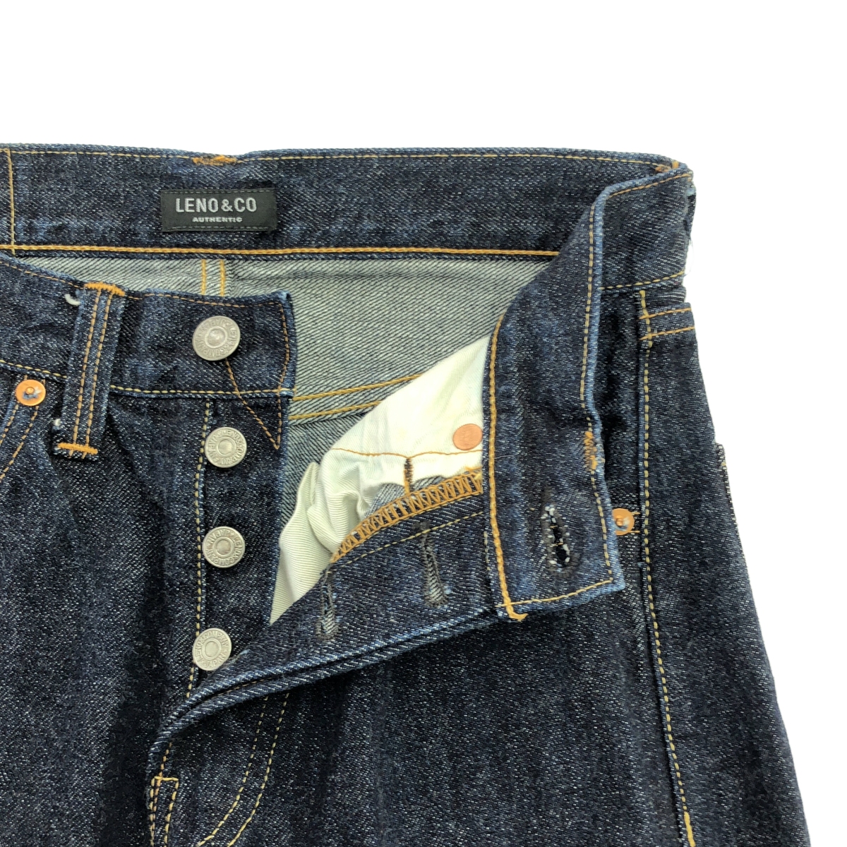 LENO / リノ レザーパッチ リジッド デニムパンツ