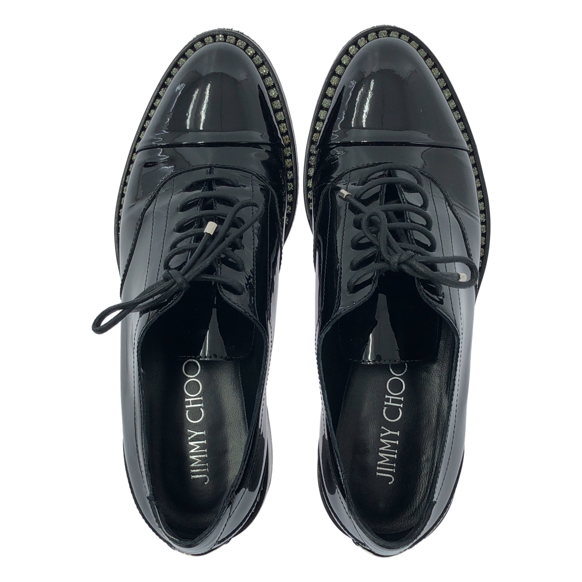 JIMMY CHOO / ジミーチュウ パテントレザー ビジュー レースアップ シューズ