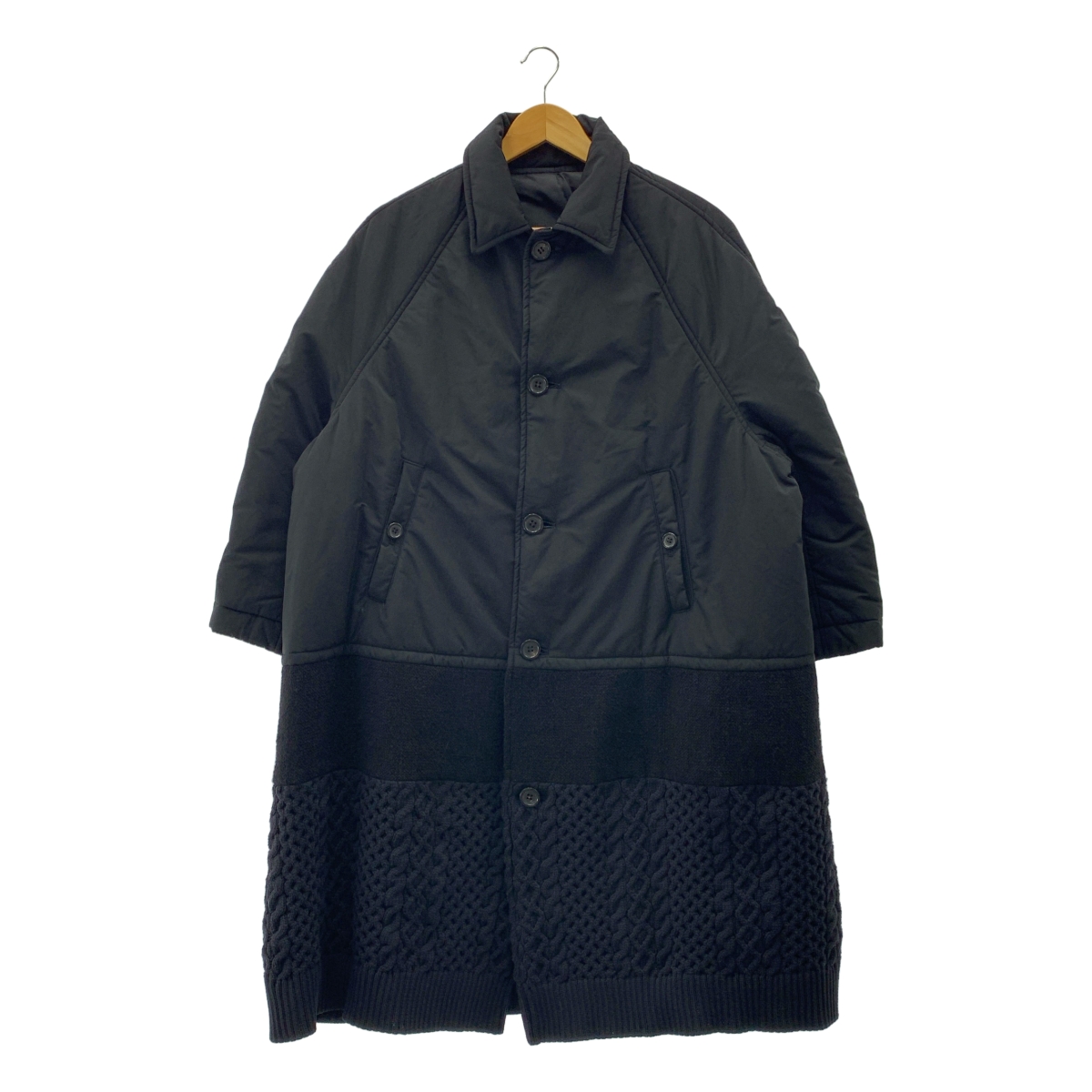 その他 Polyester Switching Knit Mod Coat  / 異素材 切替 ドッキング ニット シングル オーバーコート / 総裏地
