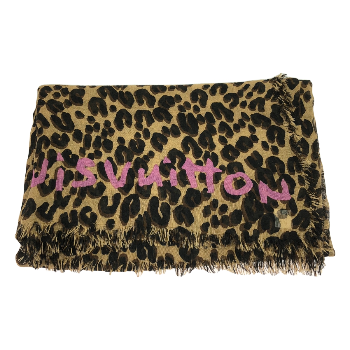 Louis Vuitton / ルイヴィトン Stephen Sprouse Stole / カシミヤ シルク レオパード 総柄 フリンジ 大判 ストール